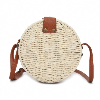 Bolso De Hombro Redondo De Paja De Verano Para Mujer Bolso Bandolera De Playa Tejida Vintage