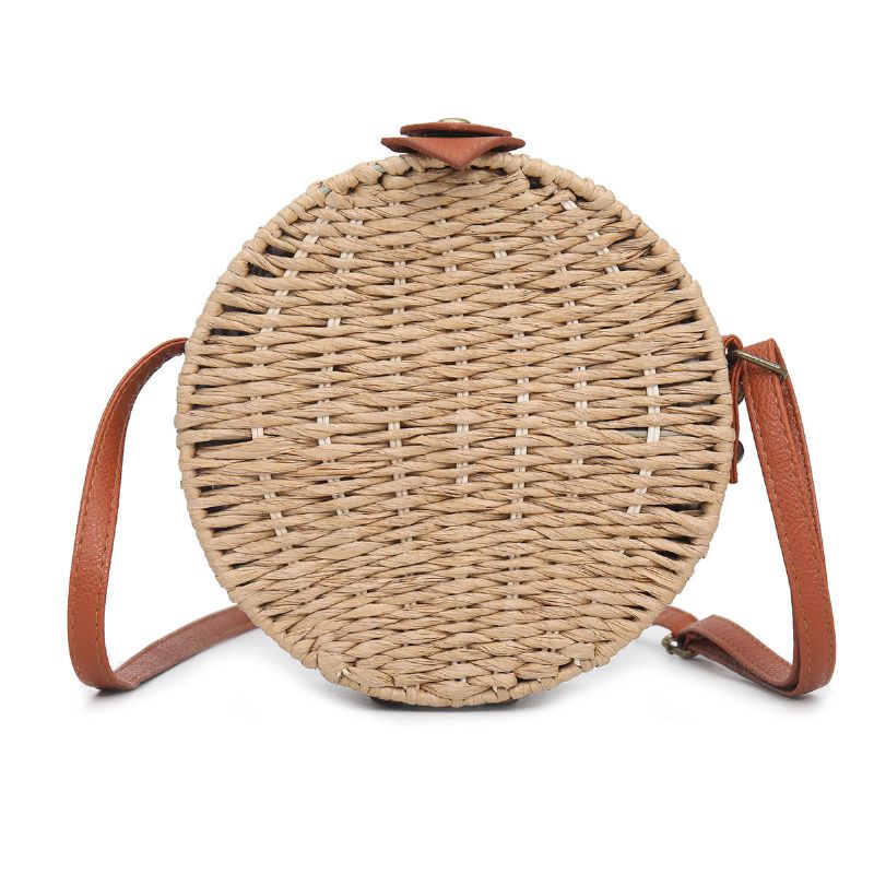 Bolso De Hombro Redondo De Paja De Verano Para Mujer Bolso Bandolera De Playa Tejida Vintage