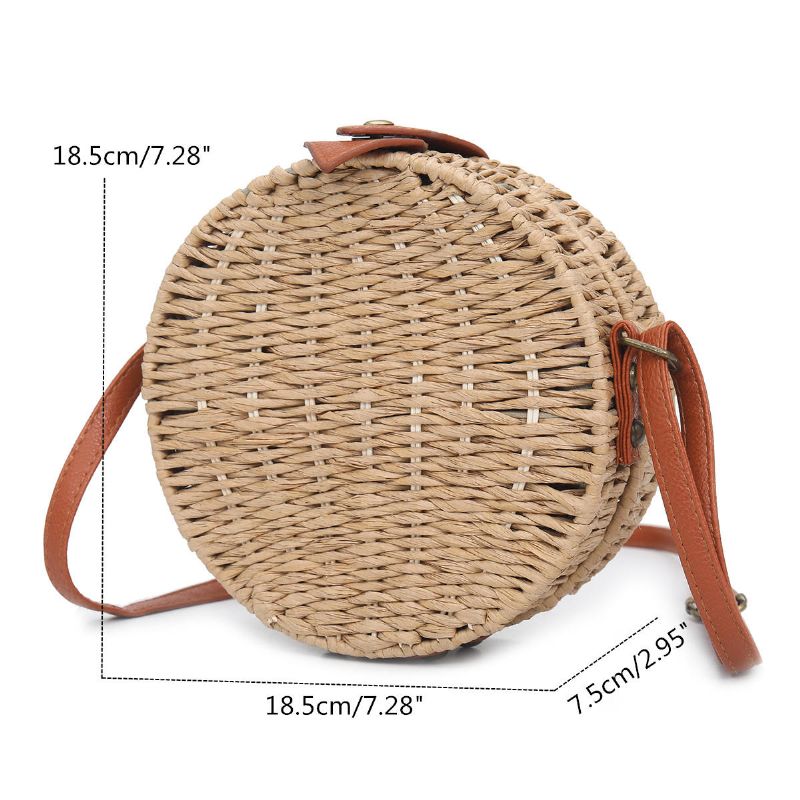 Bolso De Hombro Redondo De Paja De Verano Para Mujer Bolso Bandolera De Playa Tejida Vintage