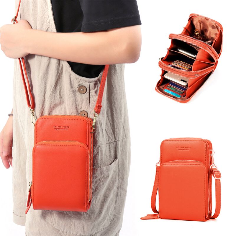 Bolso De Mano Con Múltiples Bolsillos De Cuero Sintético Sólido Para Mujer Bolso Para Tarjeta Bolso Para Teléfono Bolso Bandolera De Gran Capacidad