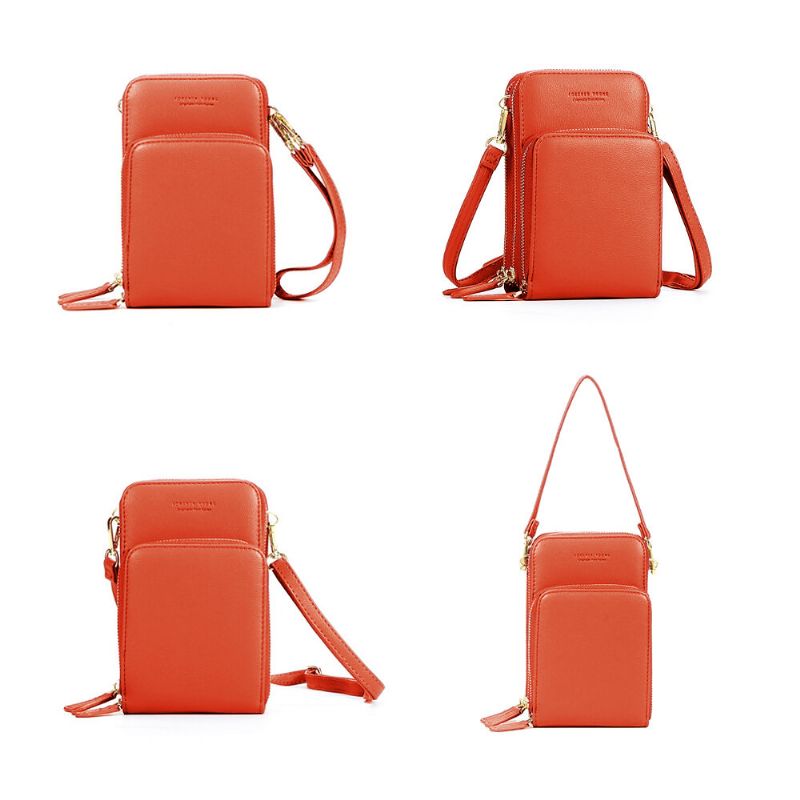 Bolso De Mano Con Múltiples Bolsillos De Cuero Sintético Sólido Para Mujer Bolso Para Tarjeta Bolso Para Teléfono Bolso Bandolera De Gran Capacidad