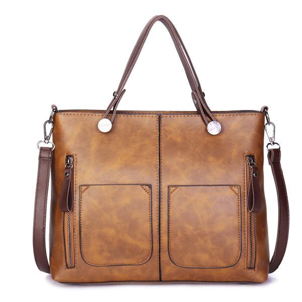 Bolso De Mano De Gran Capacidad De Cuero Suave Para Citas Sólidas Para Mujeres