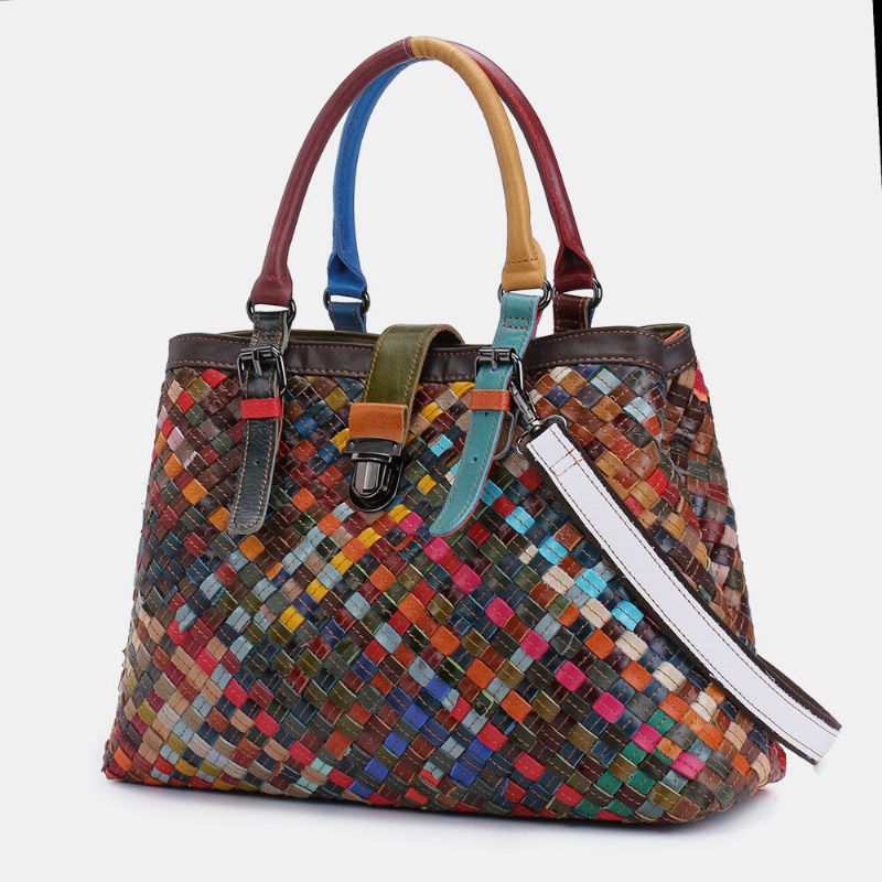 Bolso De Mano De Retazos De Cuero Genuino Para Mujer Bolso Bandolera Bolso Bandolera Bolso