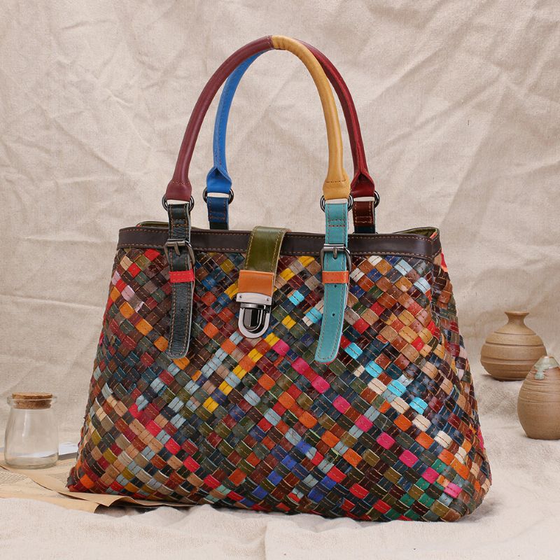 Bolso De Mano De Retazos De Cuero Genuino Para Mujer Bolso Bandolera Bolso Bandolera Bolso