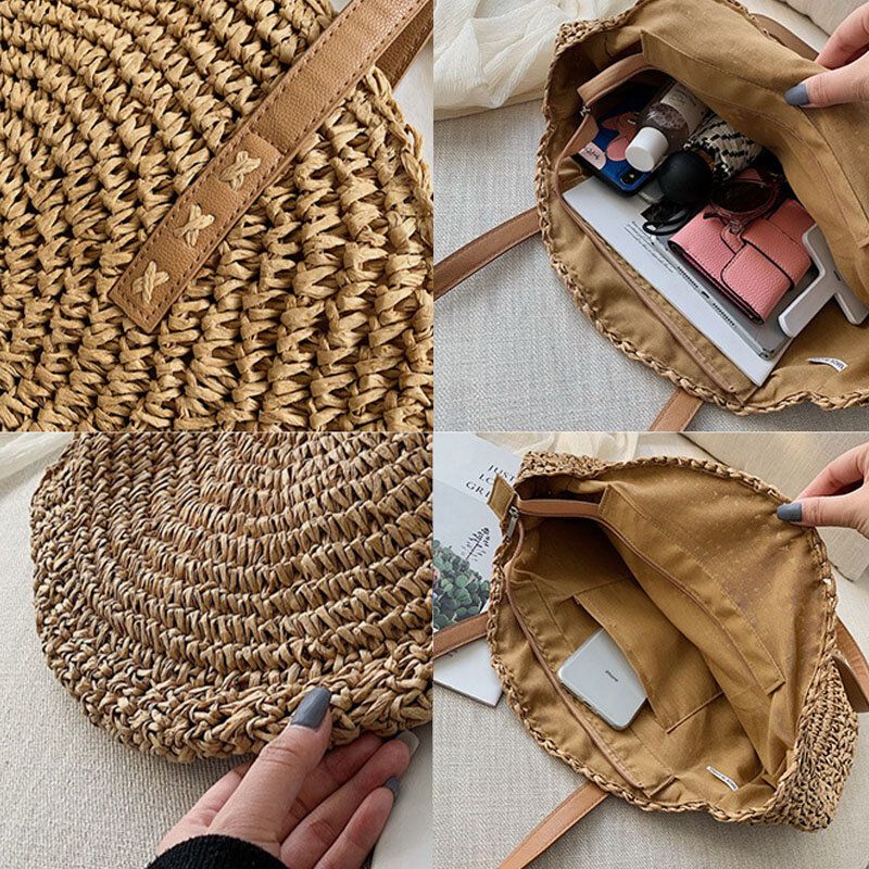 Bolso De Mano Tejido De Paja De Gran Capacidad Para Playa De Verano Para Mujer