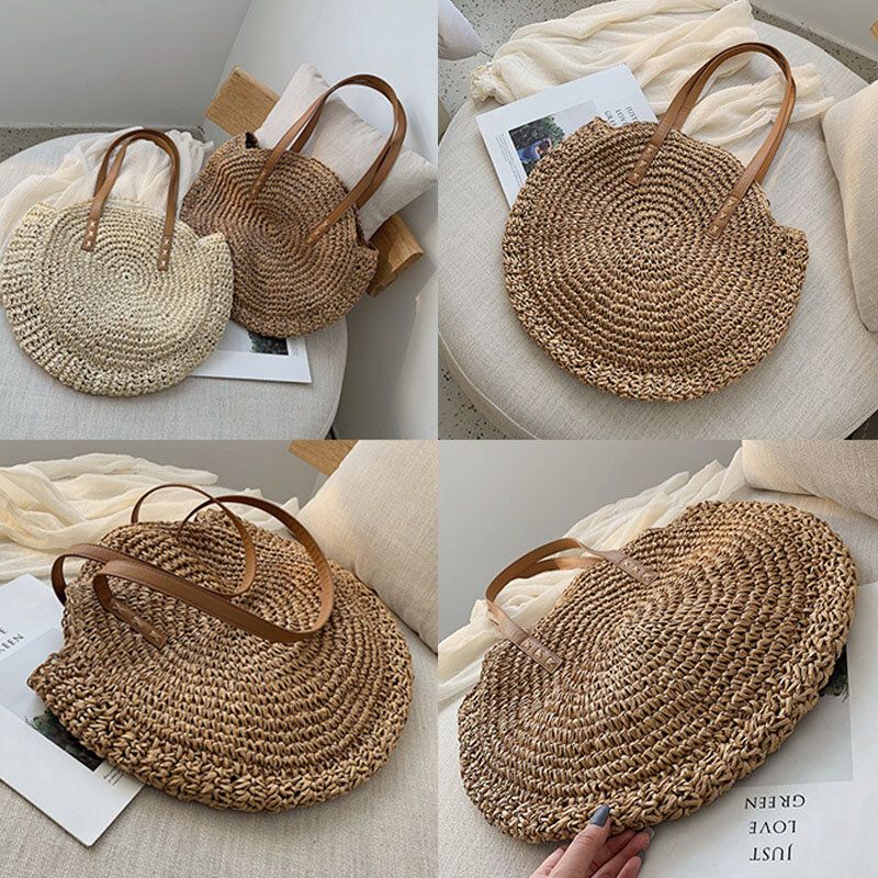 Bolso De Mano Tejido De Paja De Gran Capacidad Para Playa De Verano Para Mujer