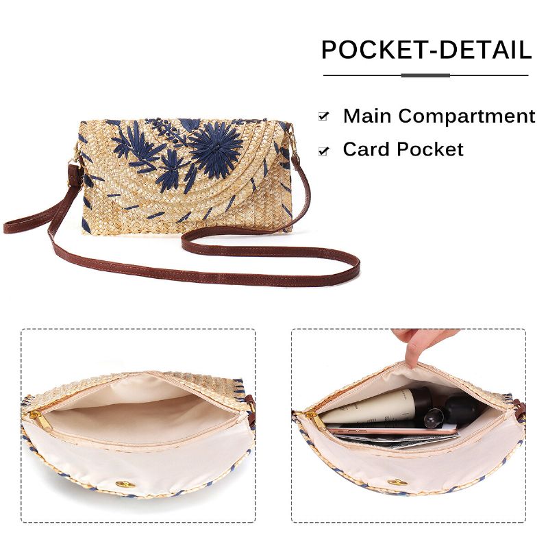 Bolso De Paja Bordado Para Mujer Bolso De Mano Para Teléfono Bolso Bandolera Bolso Bandolera