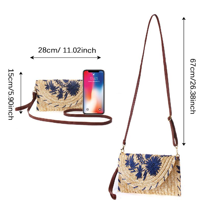 Bolso De Paja Bordado Para Mujer Bolso De Mano Para Teléfono Bolso Bandolera Bolso Bandolera