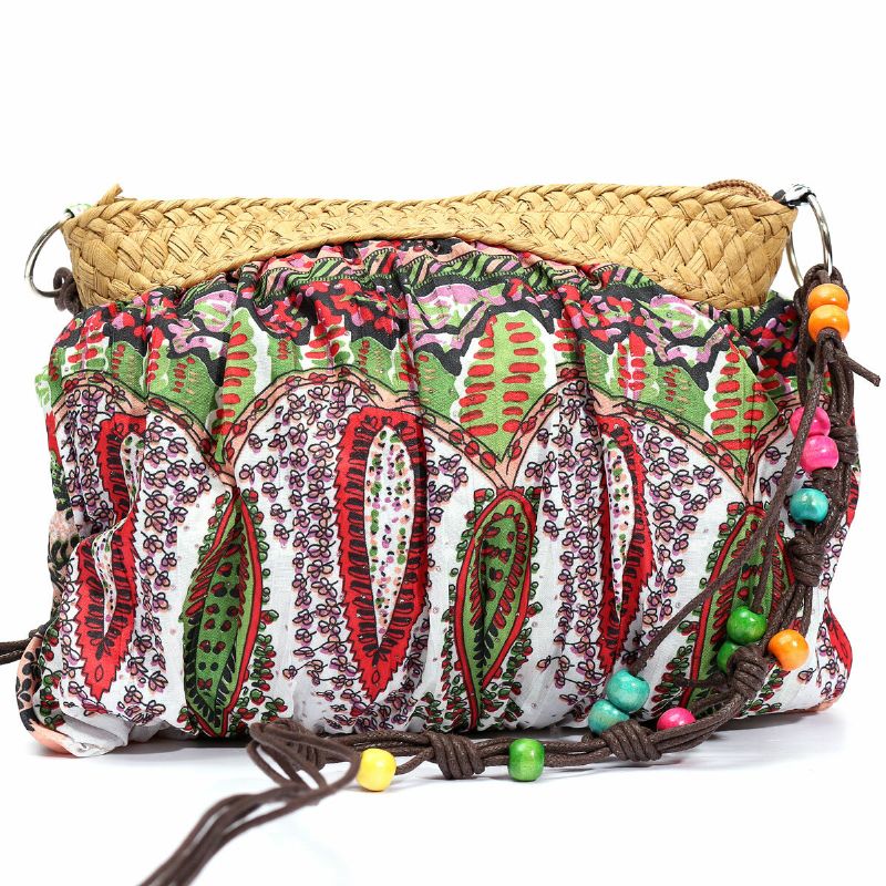 Bolso De Paja Floral Exótico De Bohemia Bolso De Playa Bolso Bandolera Messenger Weave Correa De Tela