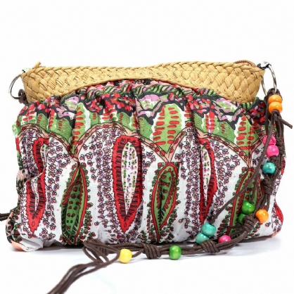 Bolso De Paja Floral Exótico De Bohemia Bolso De Playa Bolso Bandolera Messenger Weave Correa De Tela