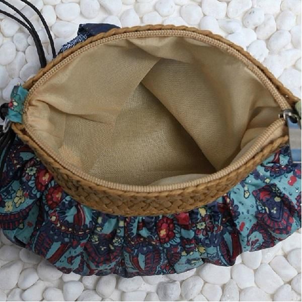 Bolso De Paja Floral Exótico De Bohemia Bolso De Playa Bolso Bandolera Messenger Weave Correa De Tela