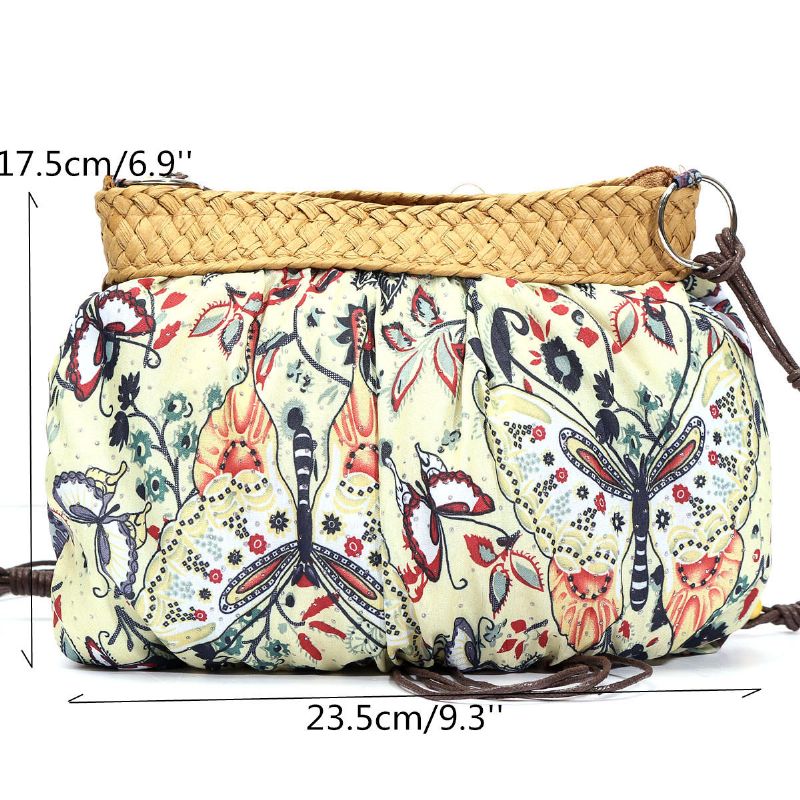 Bolso De Paja Floral Exótico De Bohemia Bolso De Playa Bolso Bandolera Messenger Weave Correa De Tela