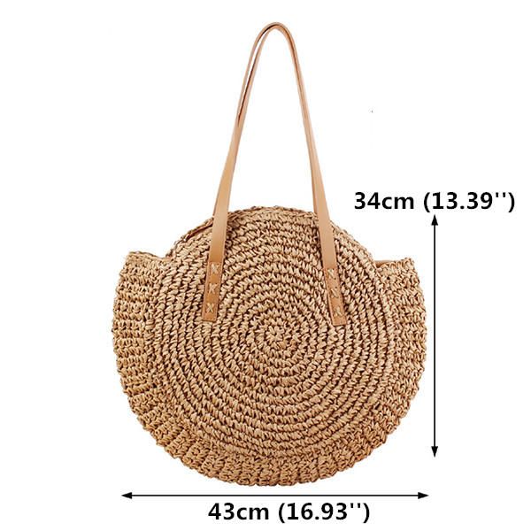 Bolso De Paja Redondo De Ocio Para Mujer Bolso De Playa Tejido Bolso De Hombro