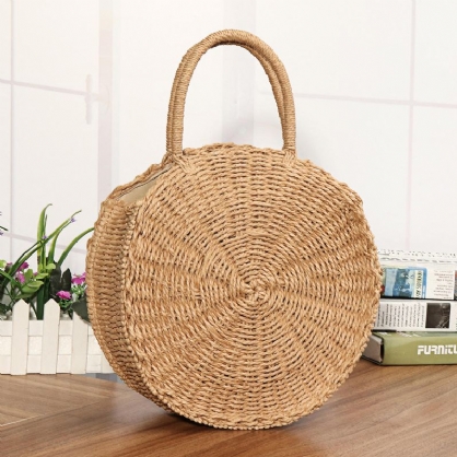 Bolso Redondo De Ratán De Paja Para Mujeres Y Niñas Bolso Circular Tejido A Mano Summer Beach Bali