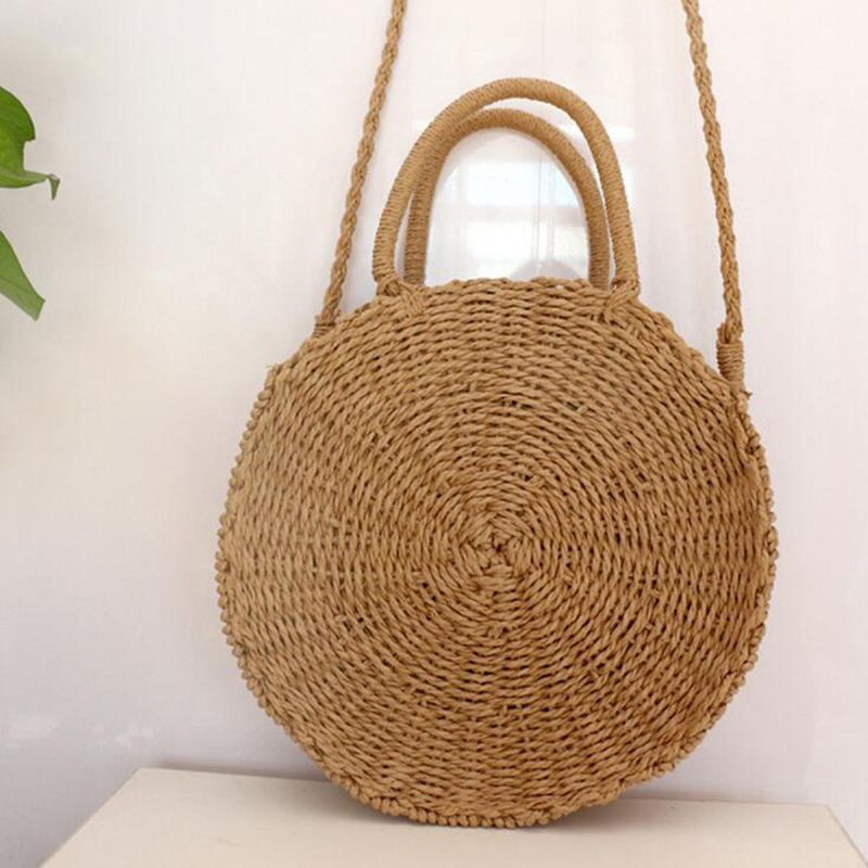 Bolso Redondo De Ratán De Paja Para Mujeres Y Niñas Bolso Circular Tejido A Mano Summer Beach Bali