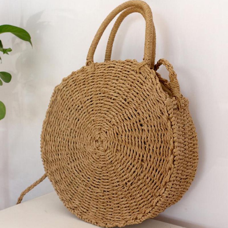 Bolso Redondo De Ratán De Paja Para Mujeres Y Niñas Bolso Circular Tejido A Mano Summer Beach Bali