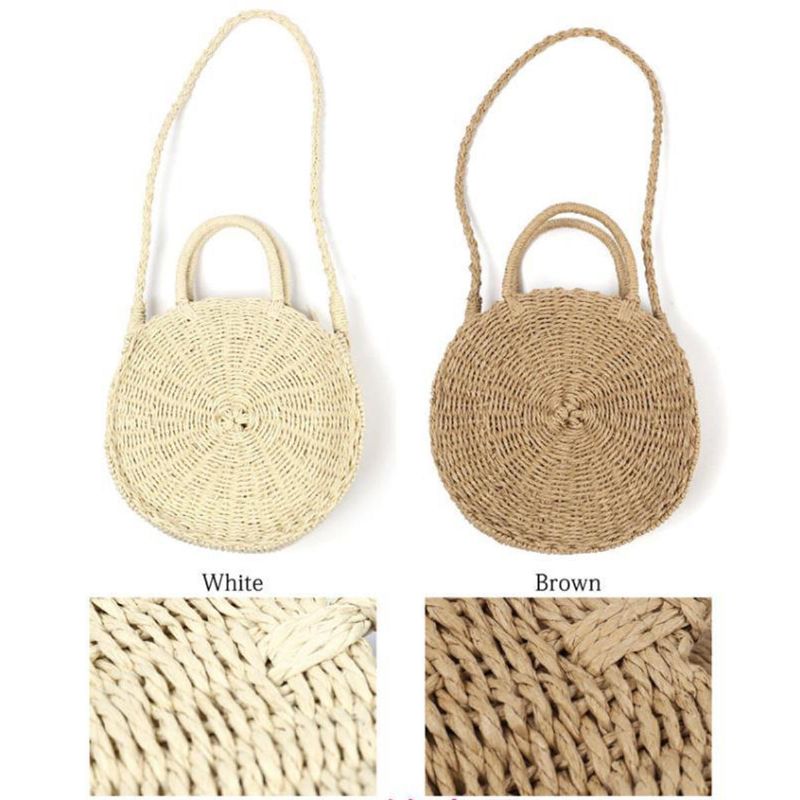 Bolso Redondo De Ratán De Paja Para Mujeres Y Niñas Bolso Circular Tejido A Mano Summer Beach Bali