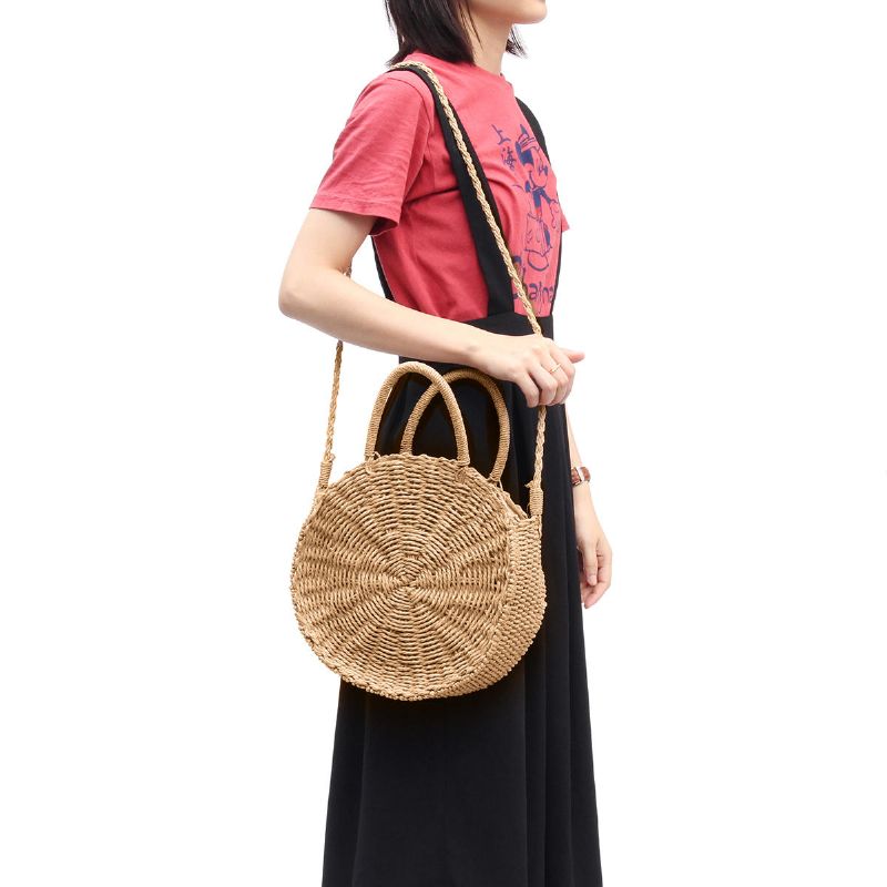 Bolso Redondo De Ratán De Paja Para Mujeres Y Niñas Bolso Circular Tejido A Mano Summer Beach Bali