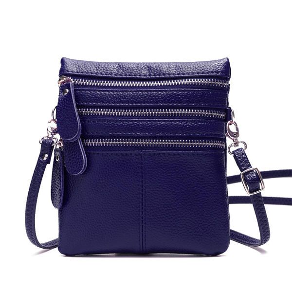 Bolso De Teléfono Multifunción De Cuero Genuino Para Mujer Bolso Bandolera Sólido