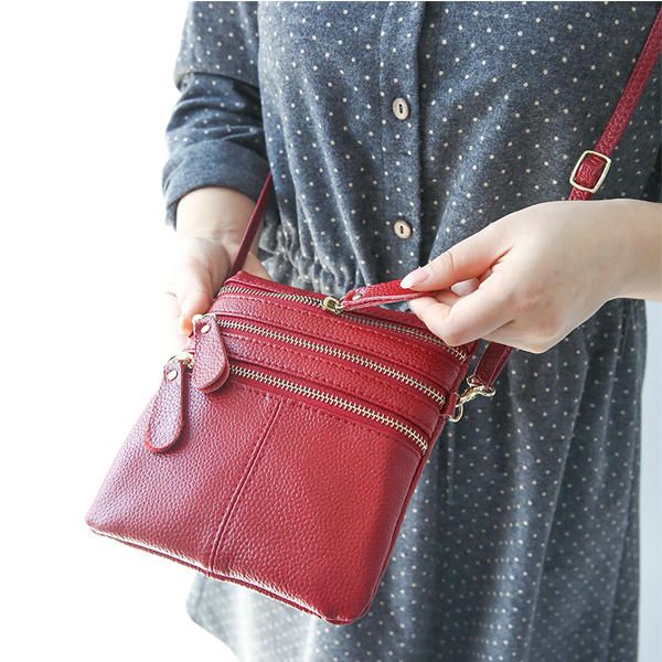 Bolso De Teléfono Multifunción De Cuero Genuino Para Mujer Bolso Bandolera Sólido