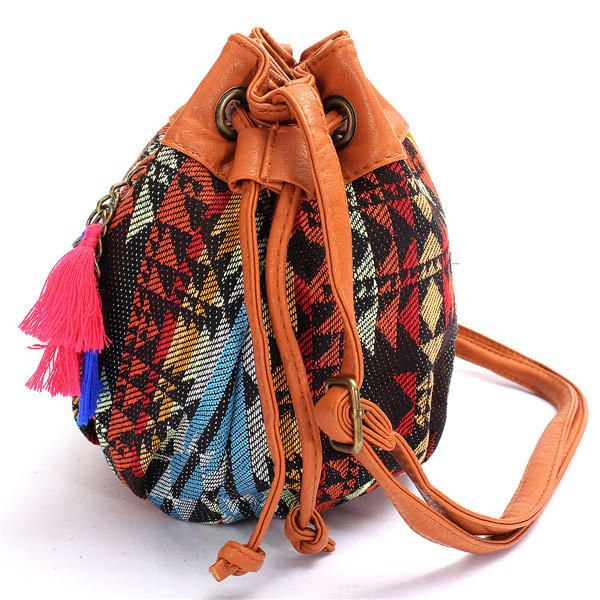 Bolsos De Cubo De Lona De Bohemia Para Mujer Bolsos De Bandolera Con Cordón Bolsos De Hombro