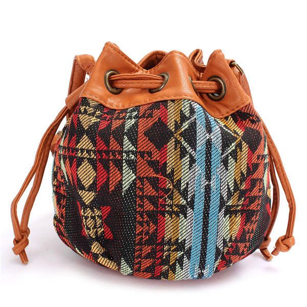 Bolsos De Cubo De Lona De Bohemia Para Mujer Bolsos De Bandolera Con Cordón Bolsos De Hombro