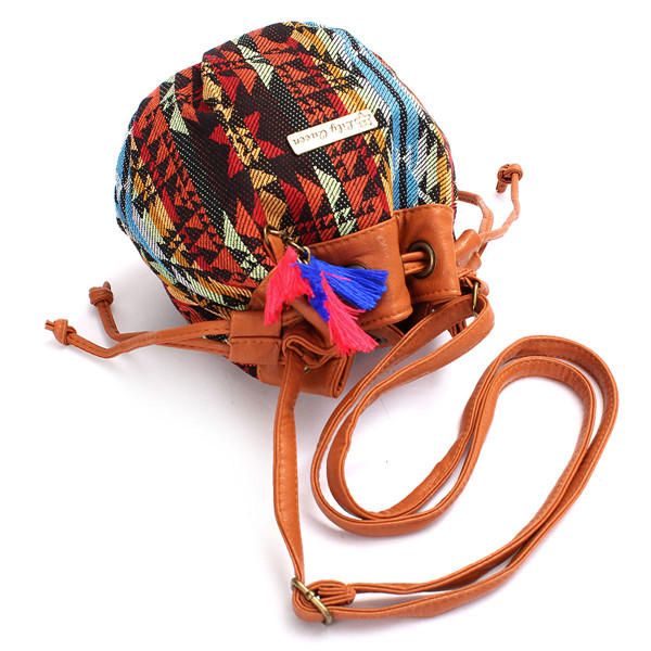 Bolsos De Cubo De Lona De Bohemia Para Mujer Bolsos De Bandolera Con Cordón Bolsos De Hombro