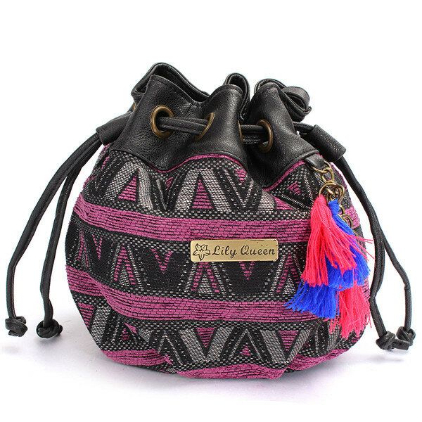 Bolsos De Cubo De Lona De Bohemia Para Mujer Bolsos De Bandolera Con Cordón Bolsos De Hombro