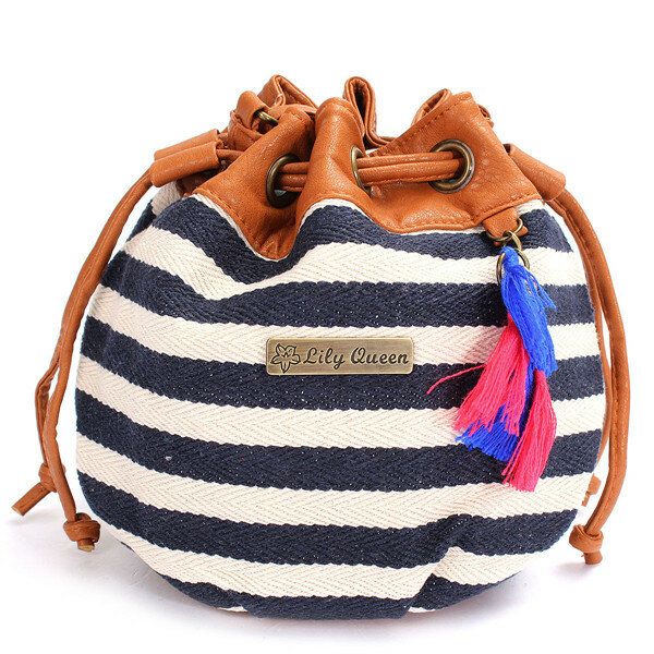 Bolsos De Cubo De Lona De Bohemia Para Mujer Bolsos De Bandolera Con Cordón Bolsos De Hombro