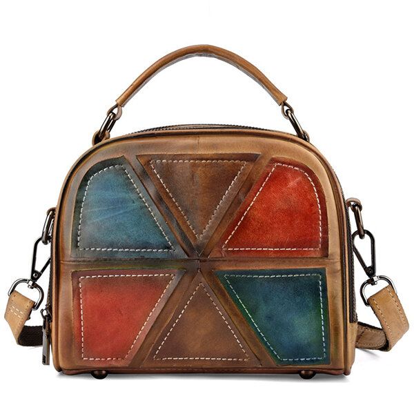 Bolsos De Mano De Color De Pincel Hechos A Mano De Cuero Genuino Vintage Para Mujer Bolsos Cruzados De Costura