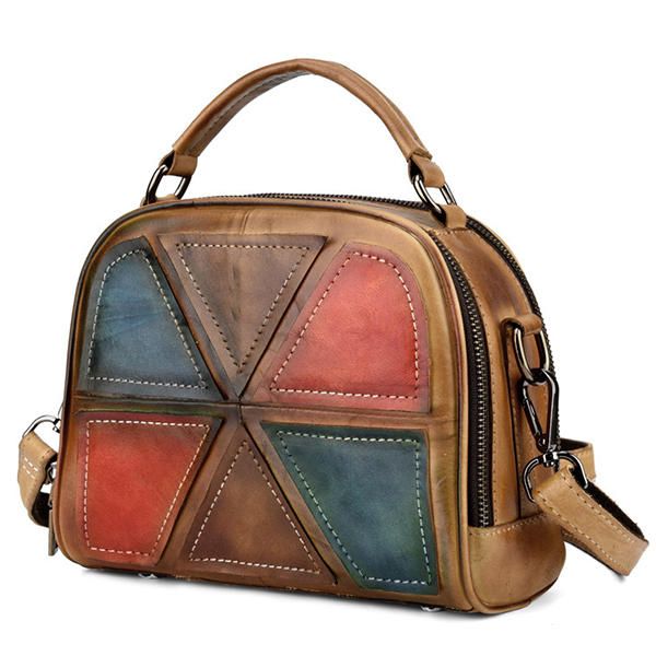 Bolsos De Mano De Color De Pincel Hechos A Mano De Cuero Genuino Vintage Para Mujer Bolsos Cruzados De Costura