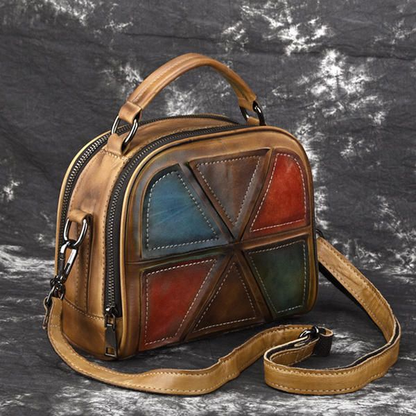 Bolsos De Mano De Color De Pincel Hechos A Mano De Cuero Genuino Vintage Para Mujer Bolsos Cruzados De Costura