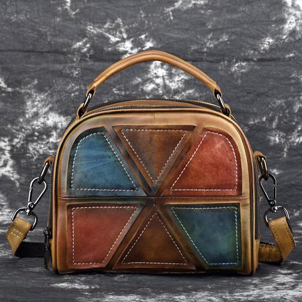 Bolsos De Mano De Color De Pincel Hechos A Mano De Cuero Genuino Vintage Para Mujer Bolsos Cruzados De Costura