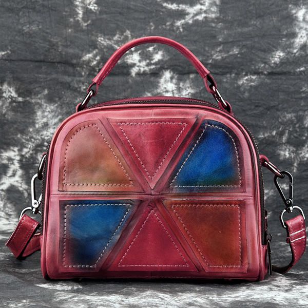 Bolsos De Mano De Color De Pincel Hechos A Mano De Cuero Genuino Vintage Para Mujer Bolsos Cruzados De Costura