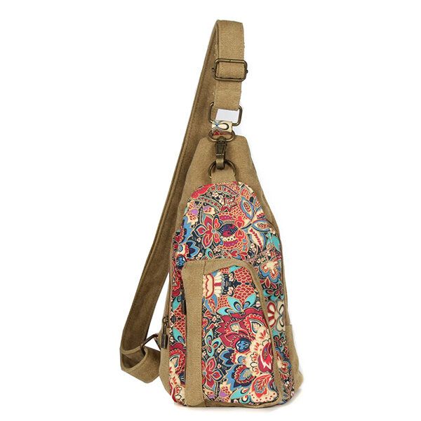 Canvas Retro National Floral Mujer Crossbody Bag Pecho Sling Bag