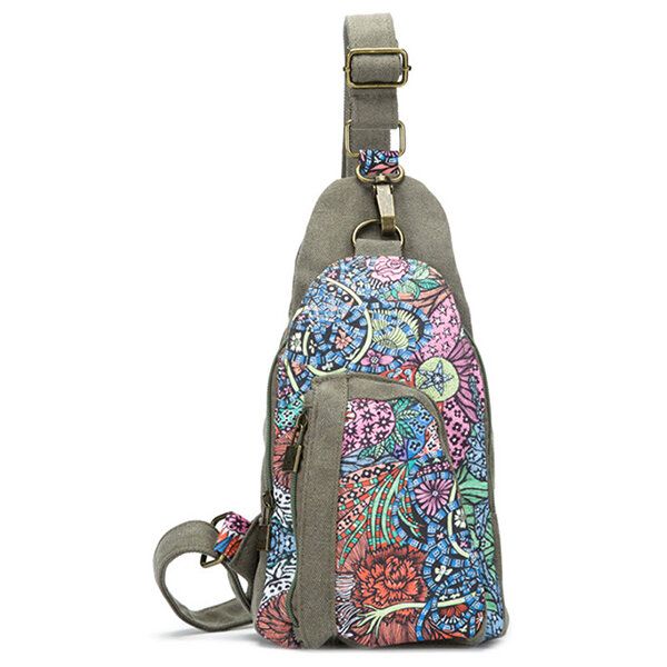 Canvas Retro National Floral Mujer Crossbody Bag Pecho Sling Bag