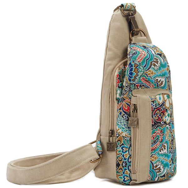 Canvas Retro National Floral Mujer Crossbody Bag Pecho Sling Bag