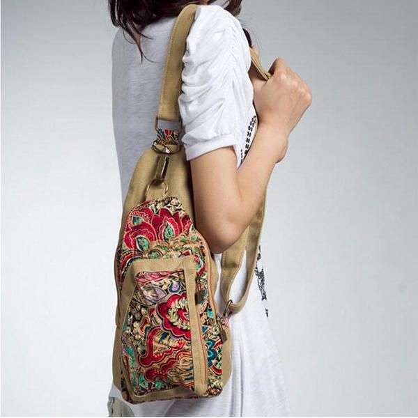 Canvas Retro National Floral Mujer Crossbody Bag Pecho Sling Bag