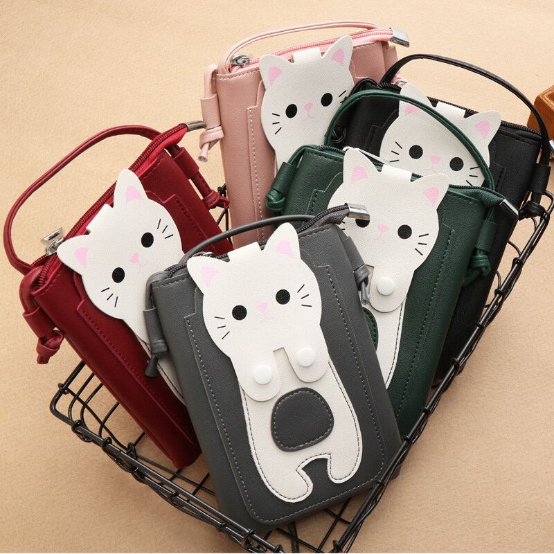 Cuero De Imitación Para Mujer Patrón De Gatito De Gato Súper Lindo Bolso De Teléfono De 6.3 Pulgadas Bolso Pequeño De Almacenamiento Bolso Bandolera