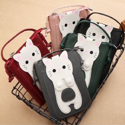 Cuero De Imitación Para Mujer Patrón De Gatito De Gato Súper Lindo Bolso De Teléfono De 6.3 Pulgadas Bolso Pequeño De Almacenamiento Bolso Bandolera