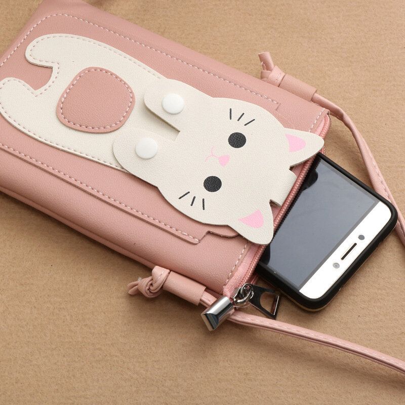 Cuero De Imitación Para Mujer Patrón De Gatito De Gato Súper Lindo Bolso De Teléfono De 6.3 Pulgadas Bolso Pequeño De Almacenamiento Bolso Bandolera