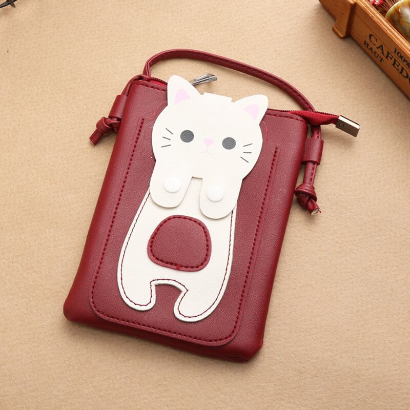 Cuero De Imitación Para Mujer Patrón De Gatito De Gato Súper Lindo Bolso De Teléfono De 6.3 Pulgadas Bolso Pequeño De Almacenamiento Bolso Bandolera