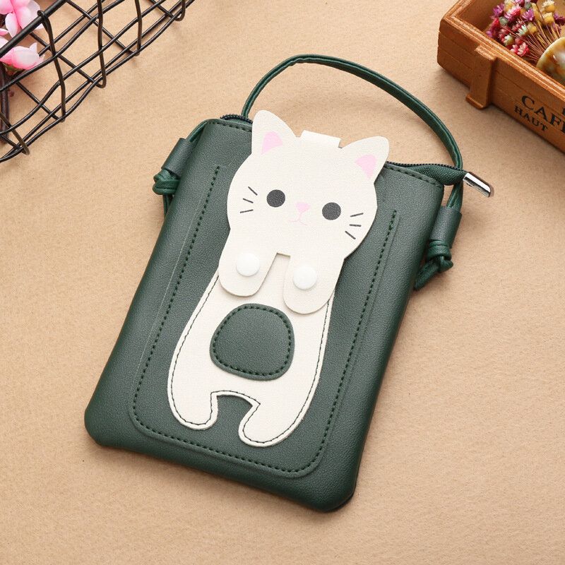 Cuero De Imitación Para Mujer Patrón De Gatito De Gato Súper Lindo Bolso De Teléfono De 6.3 Pulgadas Bolso Pequeño De Almacenamiento Bolso Bandolera