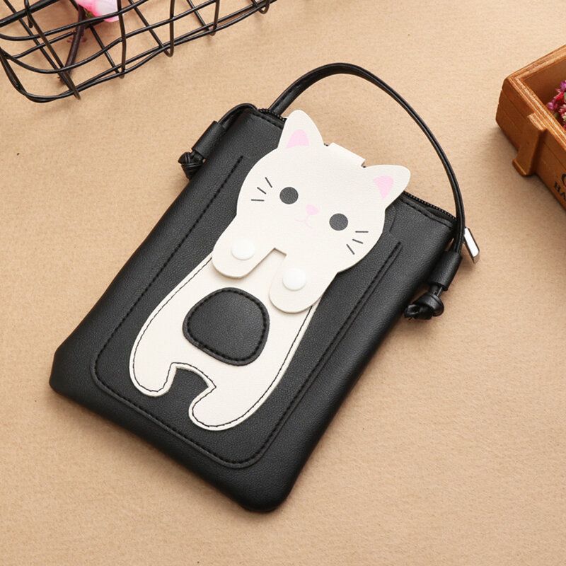 Cuero De Imitación Para Mujer Patrón De Gatito De Gato Súper Lindo Bolso De Teléfono De 6.3 Pulgadas Bolso Pequeño De Almacenamiento Bolso Bandolera