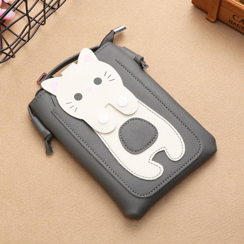 Cuero De Imitación Para Mujer Patrón De Gatito De Gato Súper Lindo Bolso De Teléfono De 6.3 Pulgadas Bolso Pequeño De Almacenamiento Bolso Bandolera