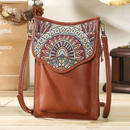 Estilo Bohemio Retro Lona Estampado Floral Mujeres Teléfono Bolsa Bandolera Bandolera