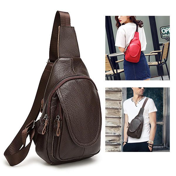 Hombres Mujeres Bolso De Pecho De Cuero Genuino Moda Retro Bolso Bandolera Informal Con 3 Colores