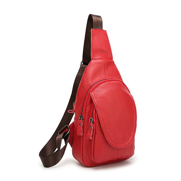 Hombres Mujeres Bolso De Pecho De Cuero Genuino Moda Retro Bolso Bandolera Informal Con 3 Colores