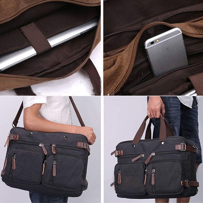 Hombres Retro Vintage Cuero Genuino Bolso Bandolera Bolso Multifuncional