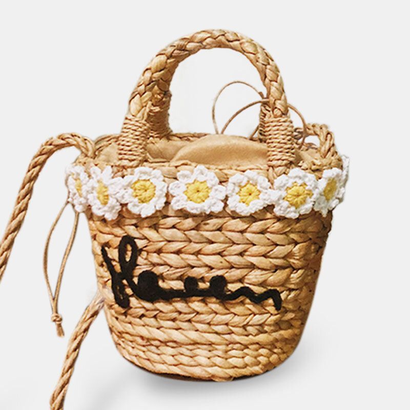 Las Mujeres Viajan Daisy Beach Weave Straw Crossbody Bag Bucket Bag